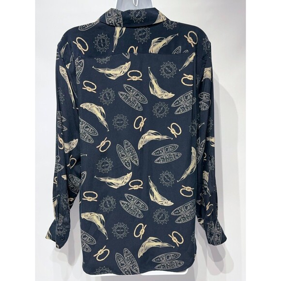 VTG Ralph Lauren Nautical 100% Silk Top Long Roll Tab Sleeve Navy Blue Size PM - Picture 9 of 13